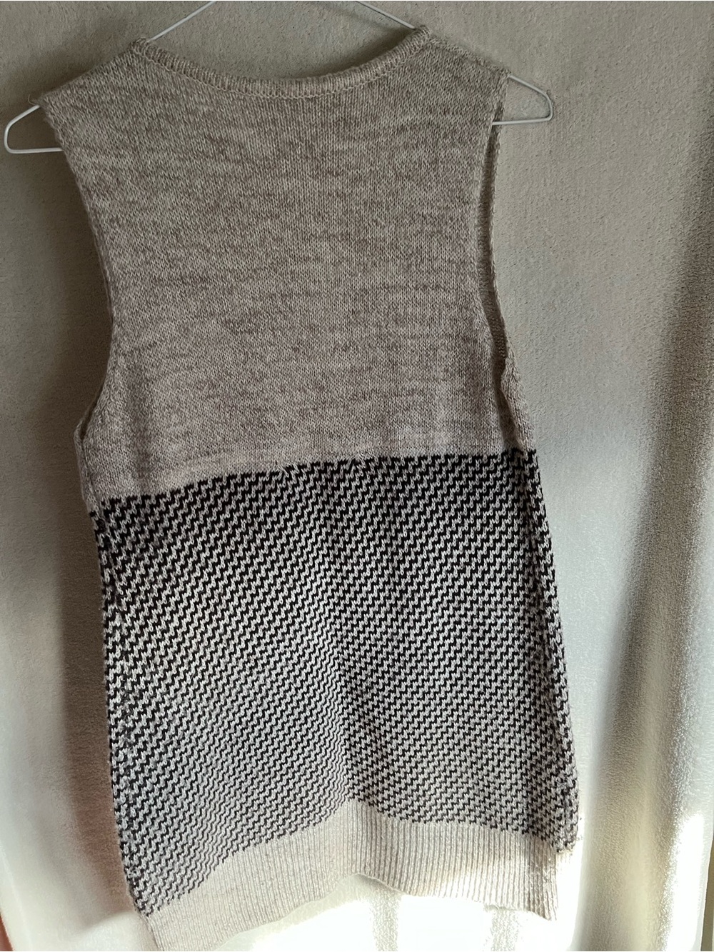 Knit V-Neck Sleeveless Sweater Dress in Taupe and brown - Picture 5 of 6